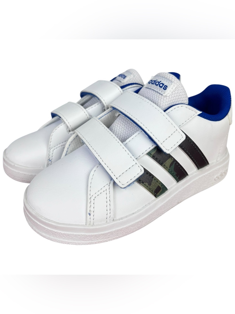 NWOB Adidas Kids' Unisex Grand Court 2.0 Tennis Shoes White/Blue Sneaker Sz 9K